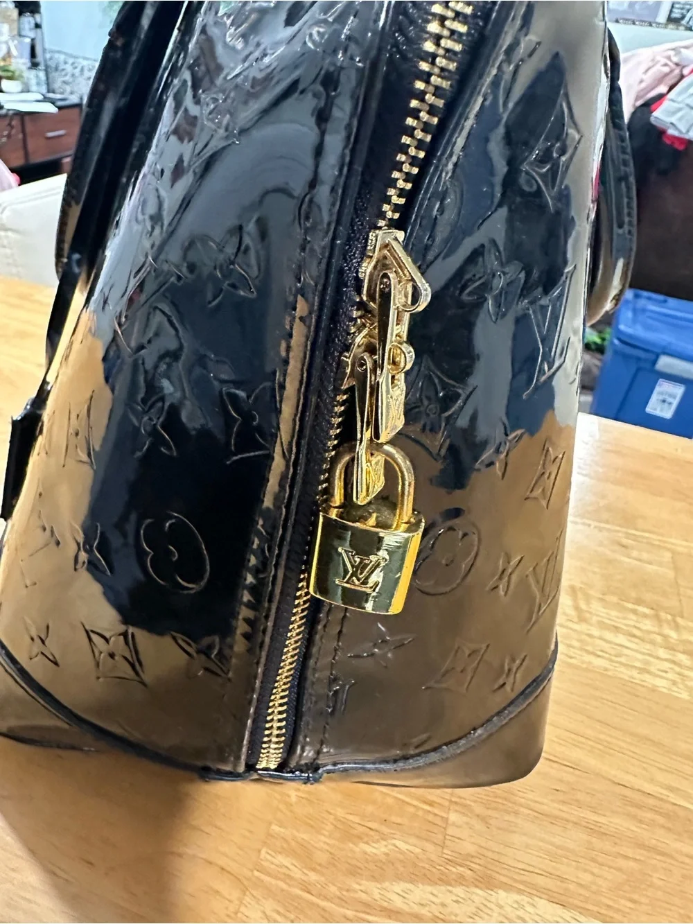Black Patent Leather Purse with Gold Hardware with dark purple NWT wallet